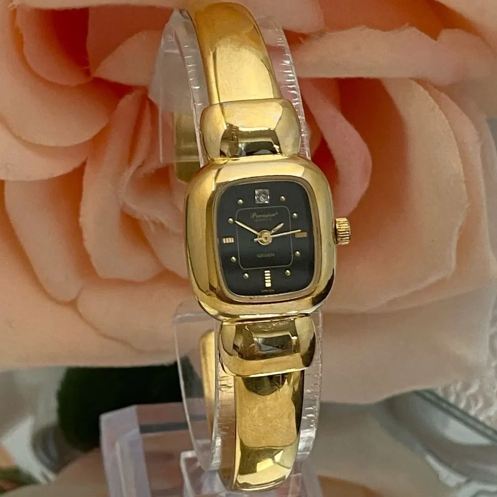 Vintage Gruen Precision Swiss Parts Diamond Accented Dial Hinged Bangle Watch